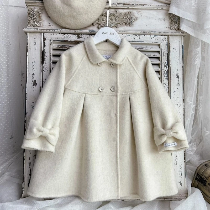Girls Woolen Coat Overcoat Jacket Windbreak 2023 Beige Warm Thicken Winter Cotton Teenagers Outwear Children\'s Clothing