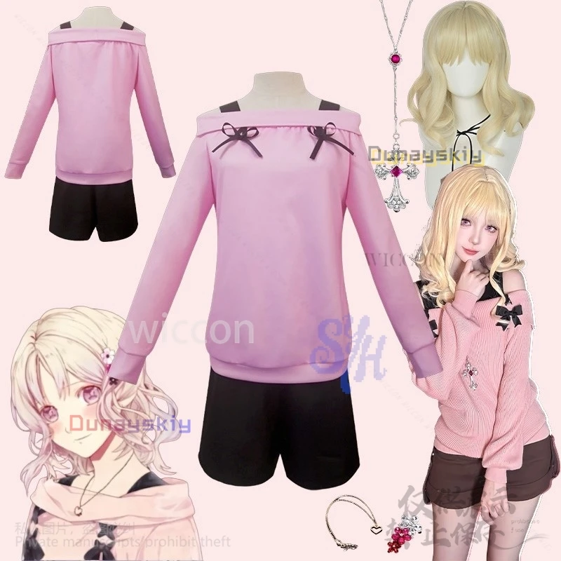 

Аниме DIABOLKK LOVER Косплей Комори Юй Костюм Kawaii Японские девушки Розовый свитшот с открытыми плечами Брюки Парики Хэллоуин Cos