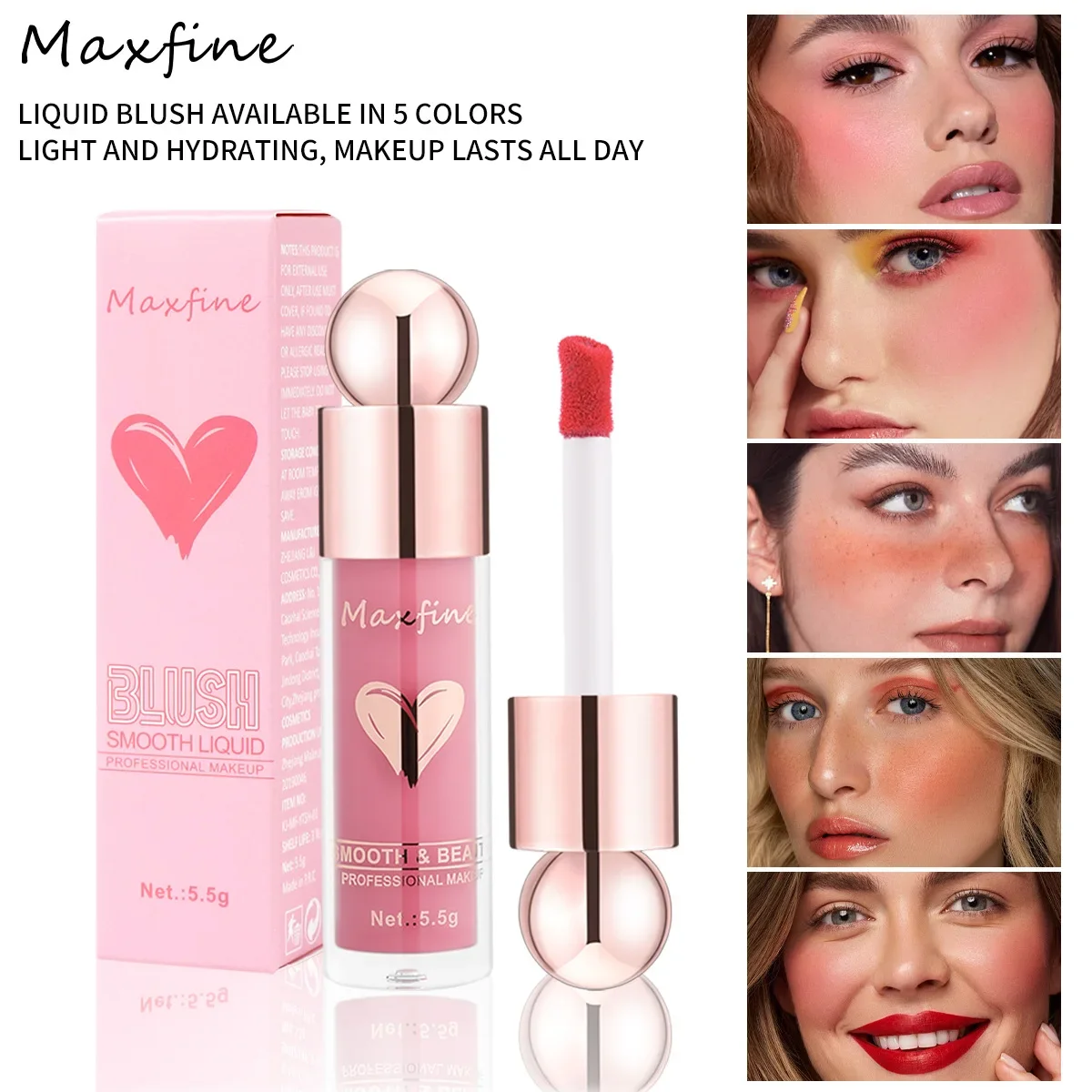 MAXFINE Liquid Blush Highlighter, Natural Glow Cheek Tint, Mother's Day Gift Makeup, Dewy Finish Long Lasting Face Rouge