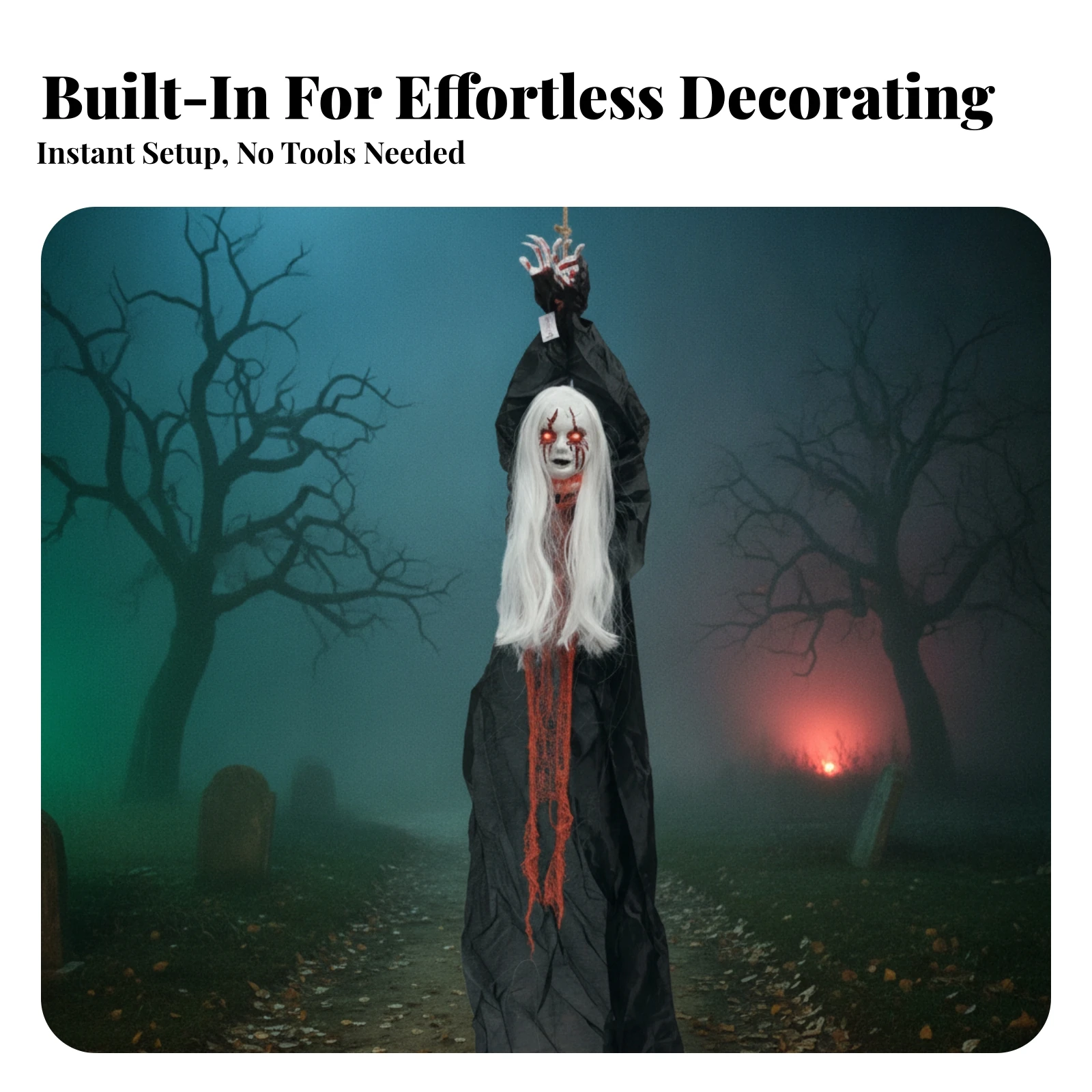 Hanging Ghost Decor LED Light Sound Effect Spooky Figure for Seasonal Indoor and Outdoor Holiday Decoration
