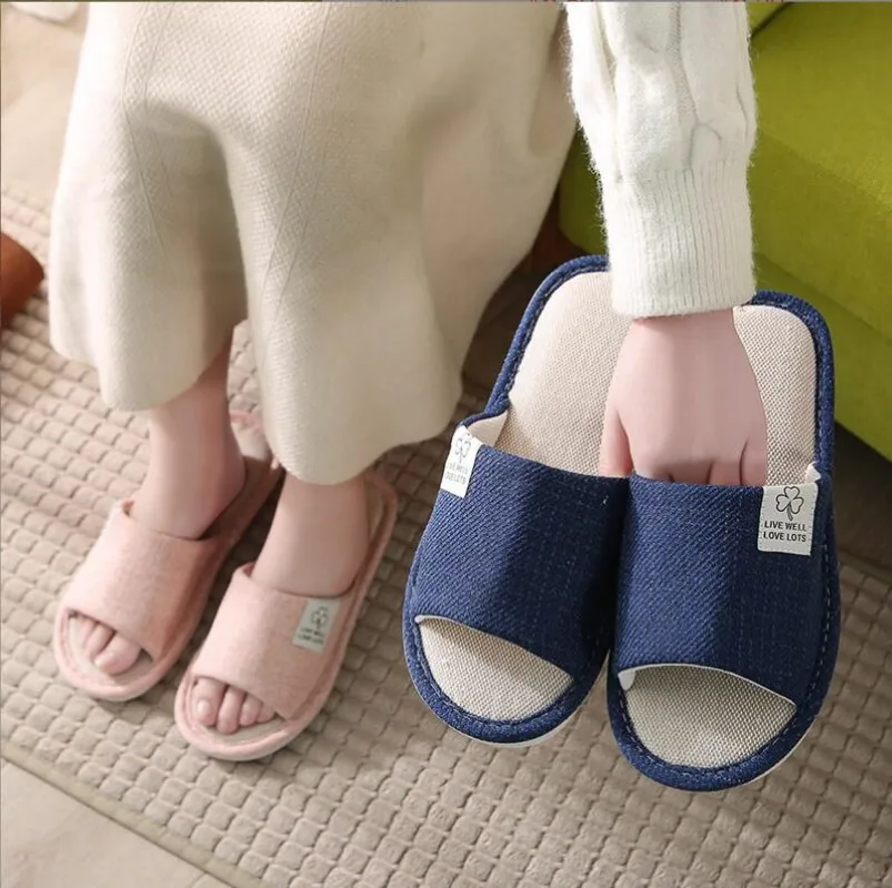 Women Indoor Slippers Corduroy Floor Flat Shoes Comfort Anti-slip Home Flax Linen Slipper Unisex Woman Men House Cotton Slides