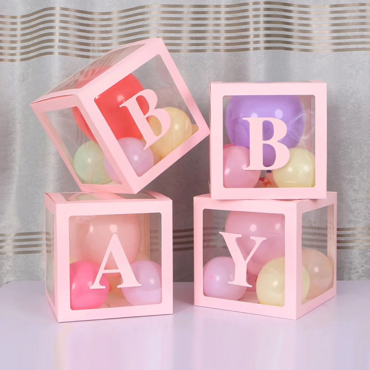 25cm DIY Letter Box Pink Transparent Name Balloon Box Birthday Wedding Party Kids Baby Shower Decorations view 4