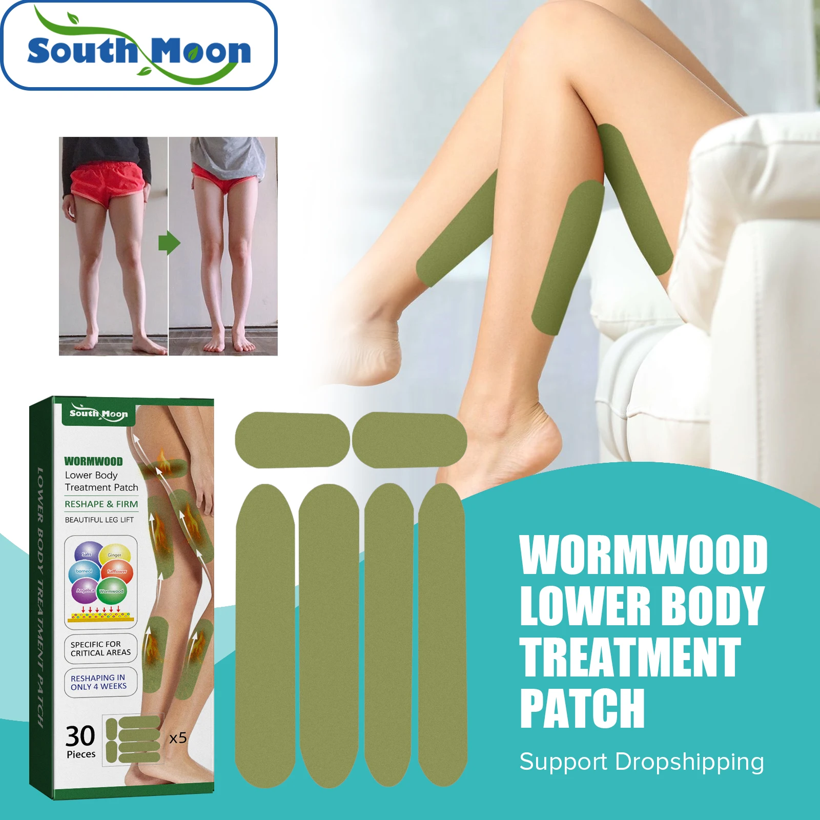 South Moon Leg Slimming Patch Wormwood Slim Leg Plasters Fat Burning Anti Cellulite Quick Thin Leg Patch Weight Loss Stickers