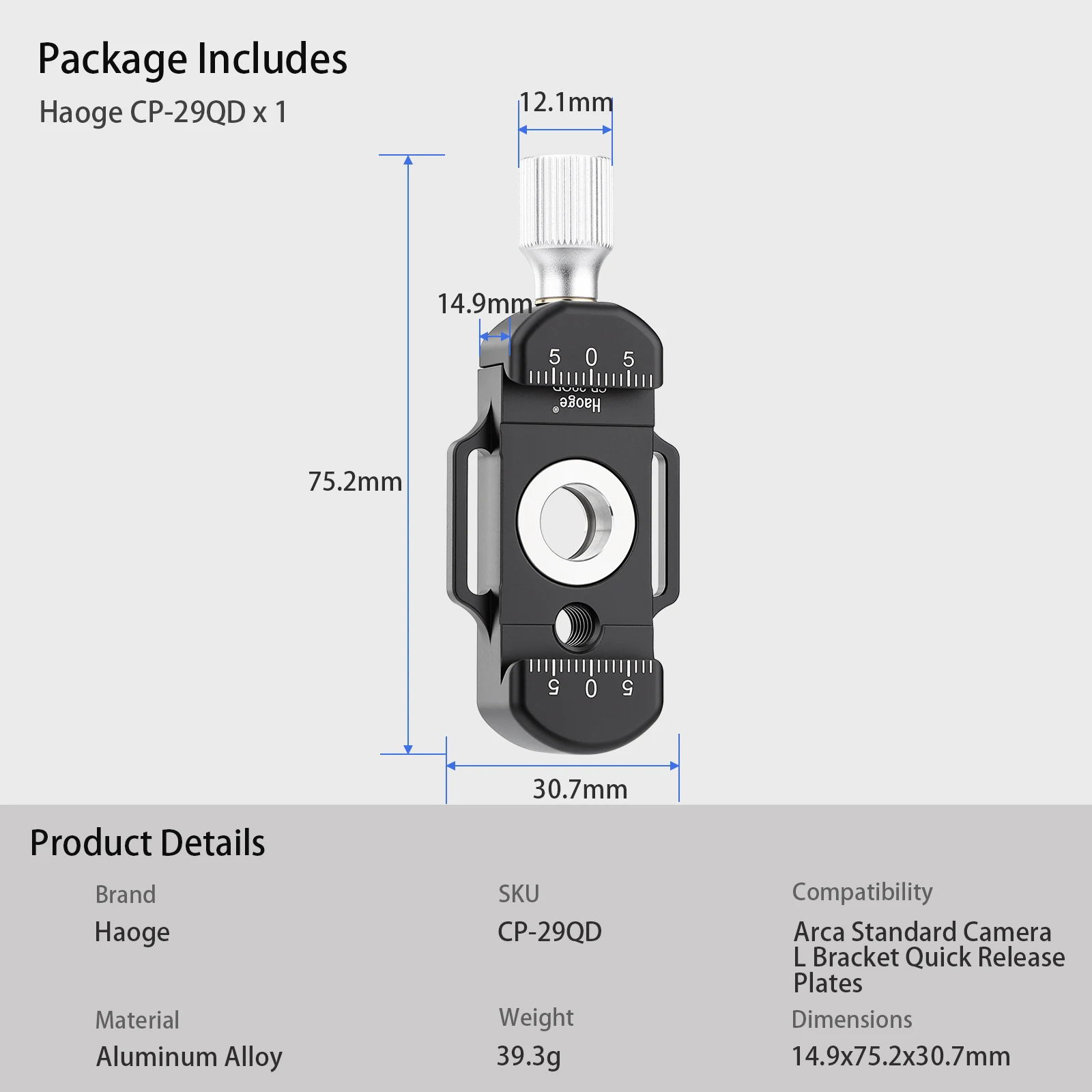 Haoge Leichtgewichtige Arca QR-Klemme mit 1/4 Zoll Loch QD-Anschluss für Magpul QD-Tragegurt, Kompatibel mit Arca Standard-Kamera CP-29QD – Detail 11