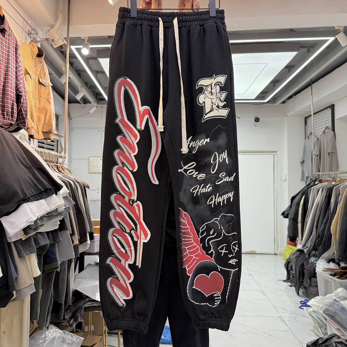 

Ретро-брюки в американском стиле с мультяшным принтом и надписями, свободные повседневные брюки с капюшоном, модные молодежные осенние брюки