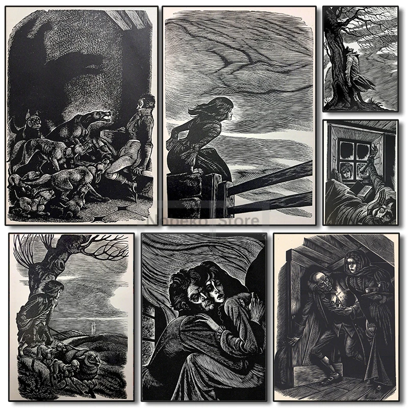 Fritz Eichenberg Wuthering Heights Illustration Poster Allan Poe Novel Prints Canvas Painting Wall Art Pictures Home Room Decor