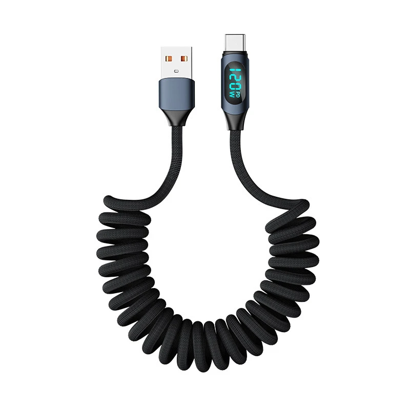 Kabel USB Typ C 6A do szybkiego ładowania 120W, szybka ładowarka, wyświetlacz cyfrowy, nylonowa oplotka, USB C do iPhone 17, kabel do Androida