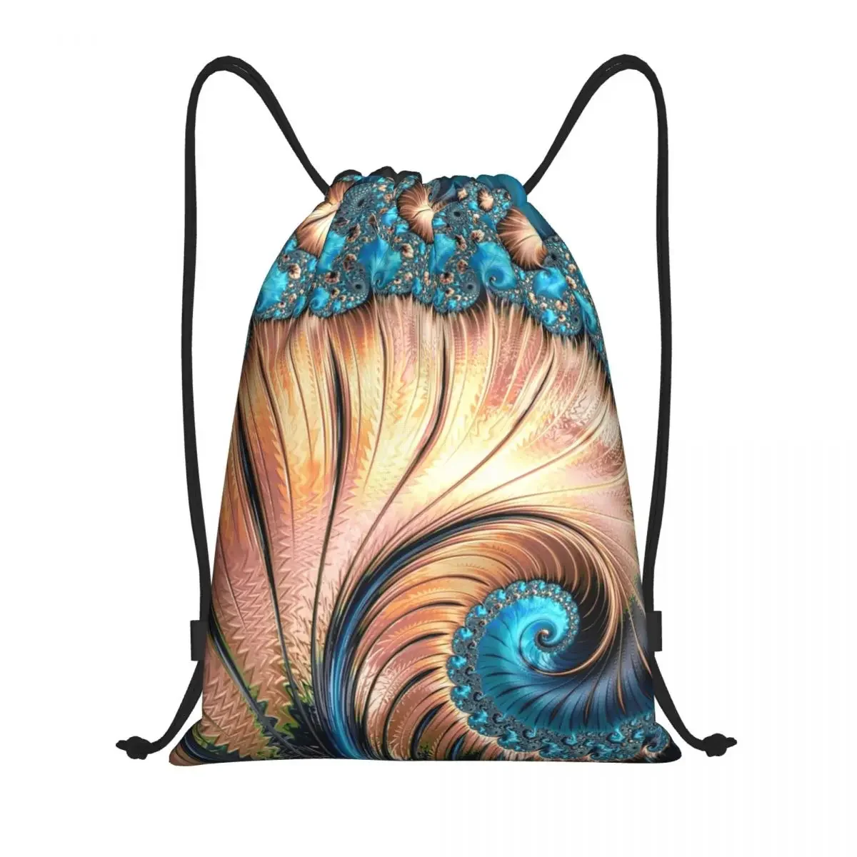 

Custom Turquoise Gemstones Art Drawstring Bag Lightweight Elegant Copper and Teal Fractal Fourteen Sports Gym Storage Backpack