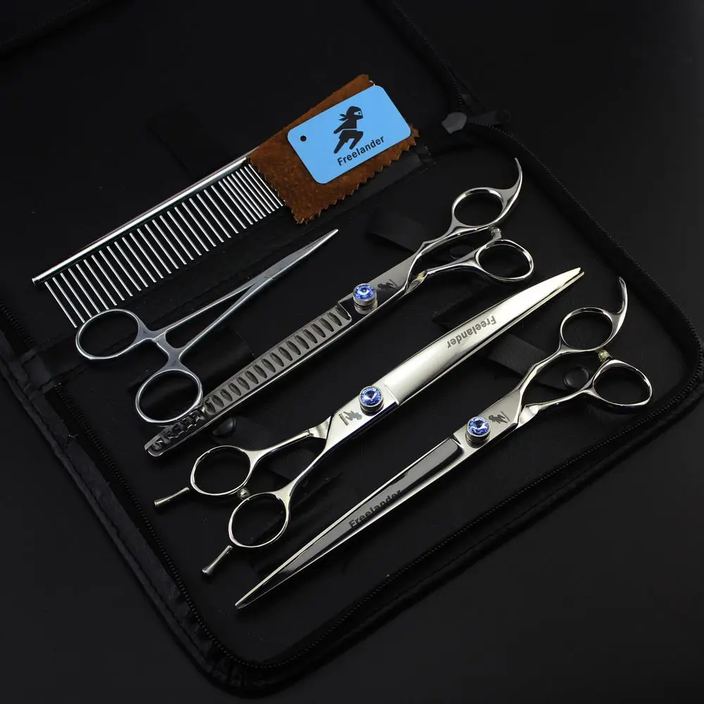 Freelander Professional Pets Grooming Scissors Set 8 Inch Straight & Thinning & Curved Scissors for Dog Grooming Kit Dog Shears