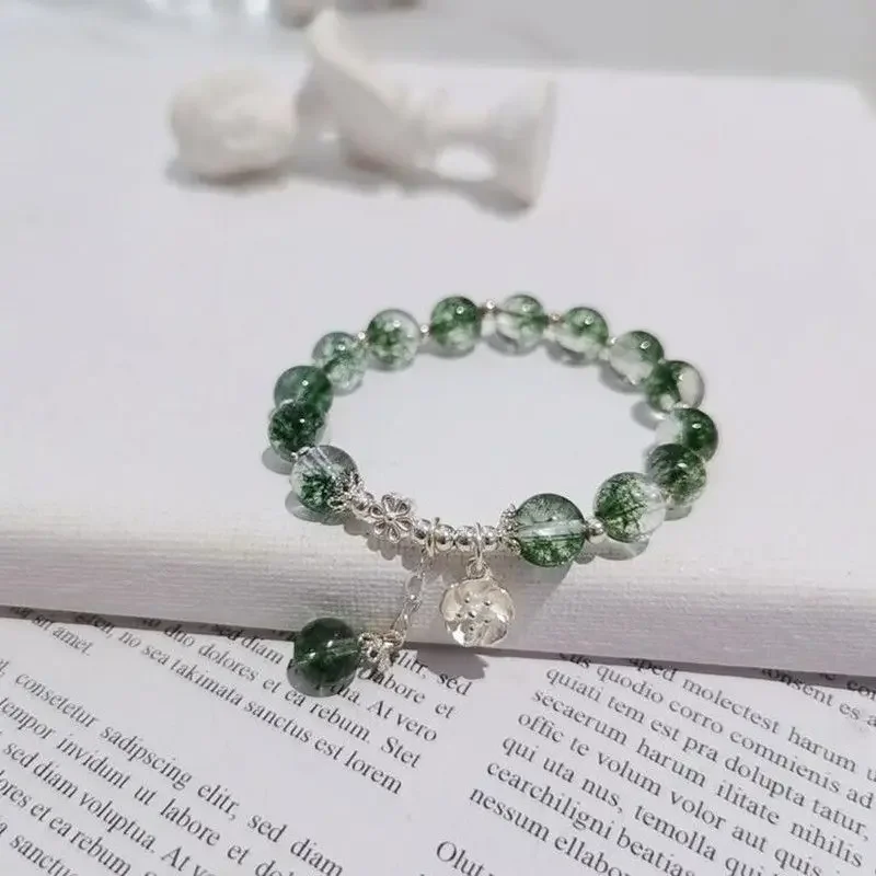 S925 Sterling Silver Fortune Bracelet Female Green Ghost Cornucopia Green Hair Crystal Stone Natural High-grade Hand String