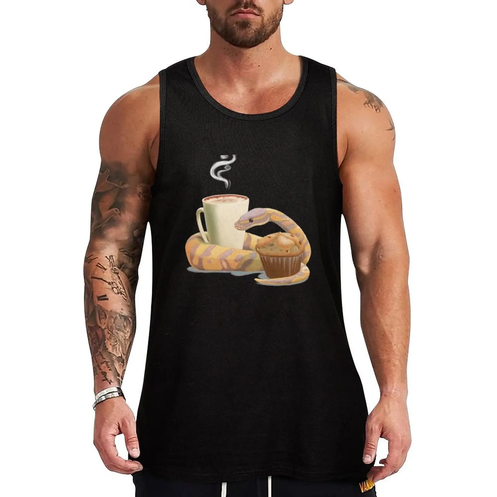 

Chai latte, banana nut muffin, and a ball python Tank Top Bodybuilding clothing man gym t-shirts man