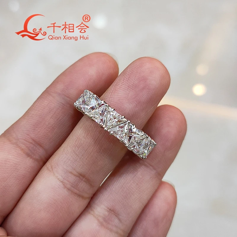 D vvs white moissanite 925 Sterling Silver Ring with 5mm triangle shape Tension setting  Eternity Band  Jewelry Rings Engagement