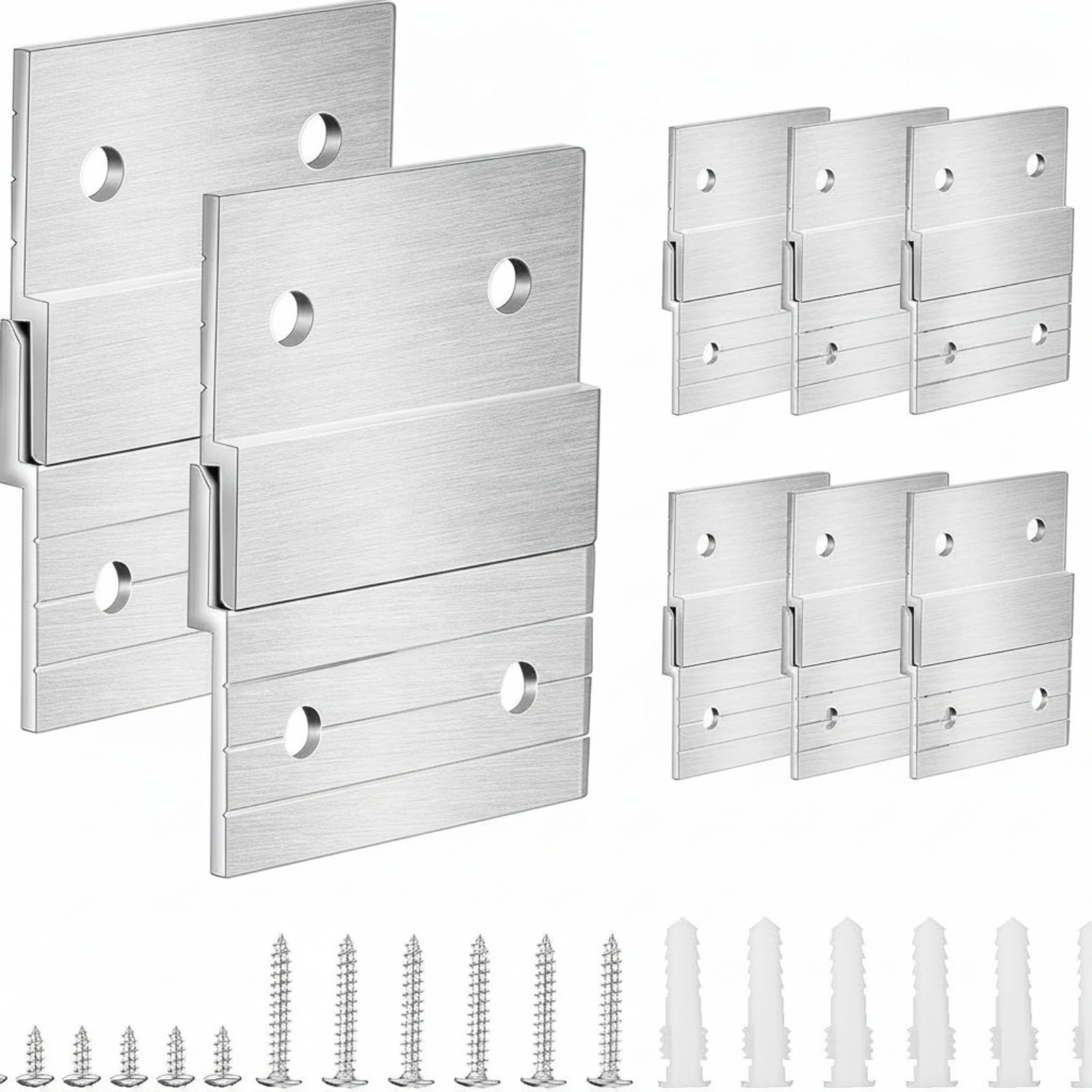 8 Pairs Wall Mounting Bracket with Screws Concealed Interlocking Hanger Interlocking Bracket Heavy-Duty Cleat Hanger Brushed