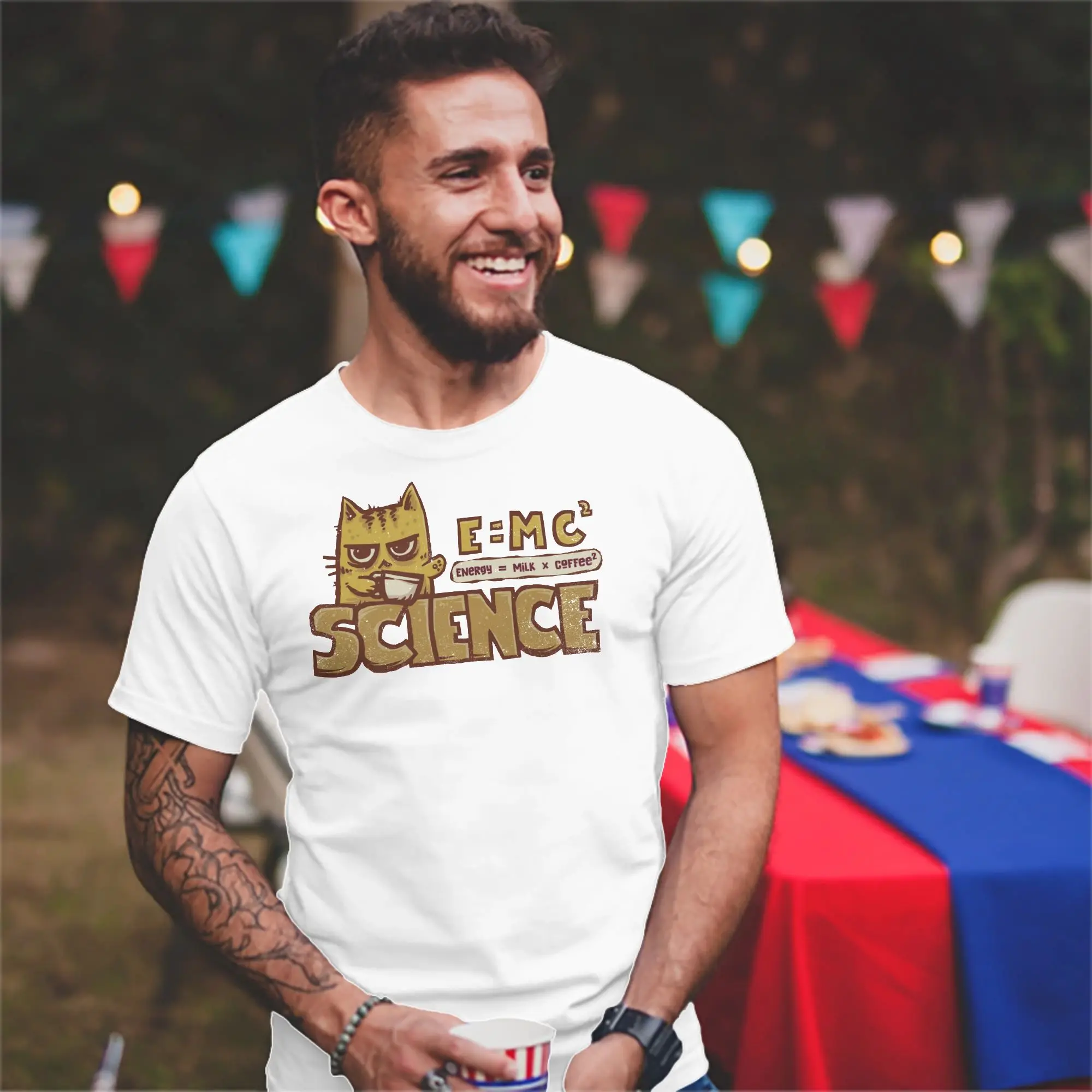 Special Relativity T-Shirt Men's Cotton Clothes Printed Energy = Milk x Coffee² Round Neck Short Sleeve