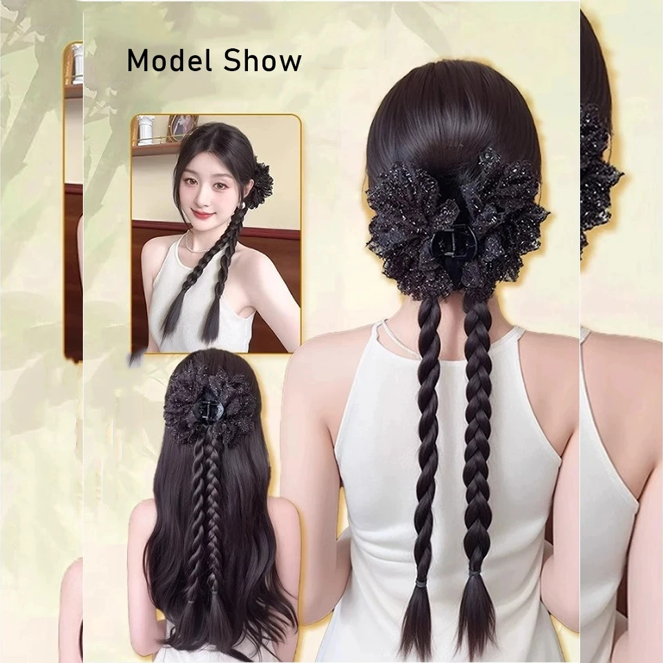 YELOWTIM Synthetic Long Twist Braid Ponytail Extensions With Claw Clip Boxing Braided Hair Extensions For Women Daily Party