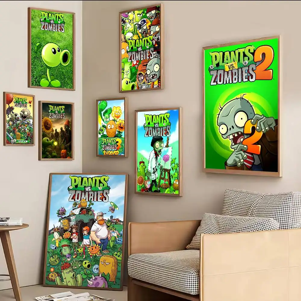 Game Plants Vs Zombies Anime Posters Sticky Whitepaper Sticker DIY Room Bar Cafe Kawaii Room Decor