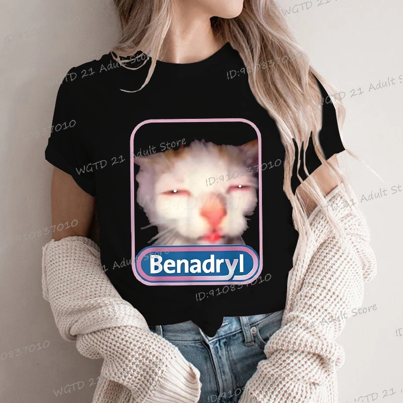 

Funny Print Meme Cat Fashion Casual T-shirt Graphic Short Sleeve Animal Kitten Y2K Tops Round Neck Men Women Hippie T Shirts