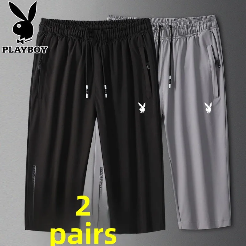 

Summer Ice Silk Seven-Foot Pants Men's New 2026 Trend Casual Qui-Dry Sports orts Loose Fit High Waist Straight Leg