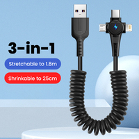 3 in 1 Spring Data Cable Super Quick Charging Data Cable USB 3.0 To Lighting/Micro/Type C For iPhone 16 15 Samsung Huawei Xiaomi