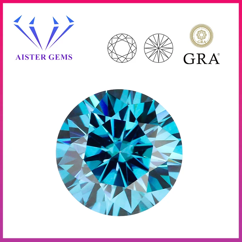 

Top Glacier Blue Moissanite Stone VVS1 0.5-3.0ct Round Cut Pass Diamond Tester with GRA Certificate