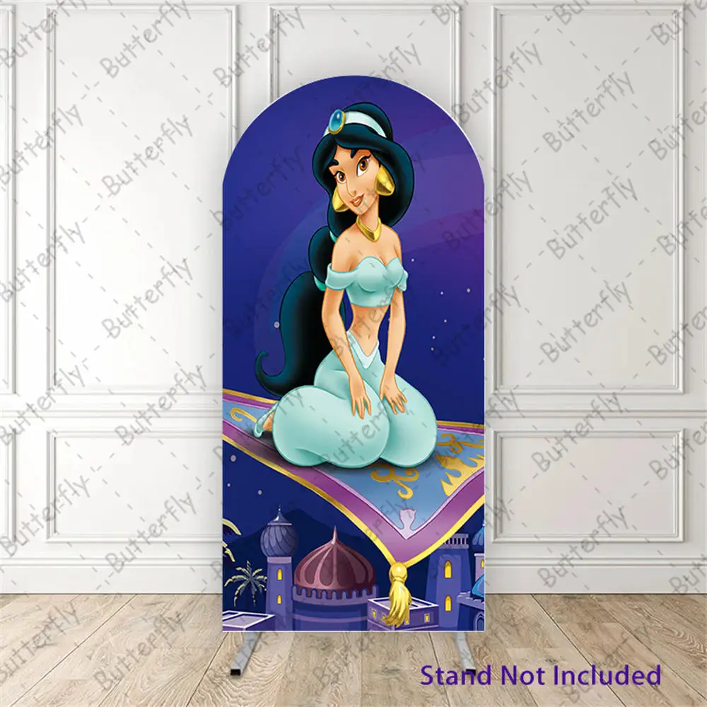 

Aladdin Flying Carpet Cute Jasmine Princess Disney Arch Photography Backdrop Cover Girls Birthday Party Background Decoration