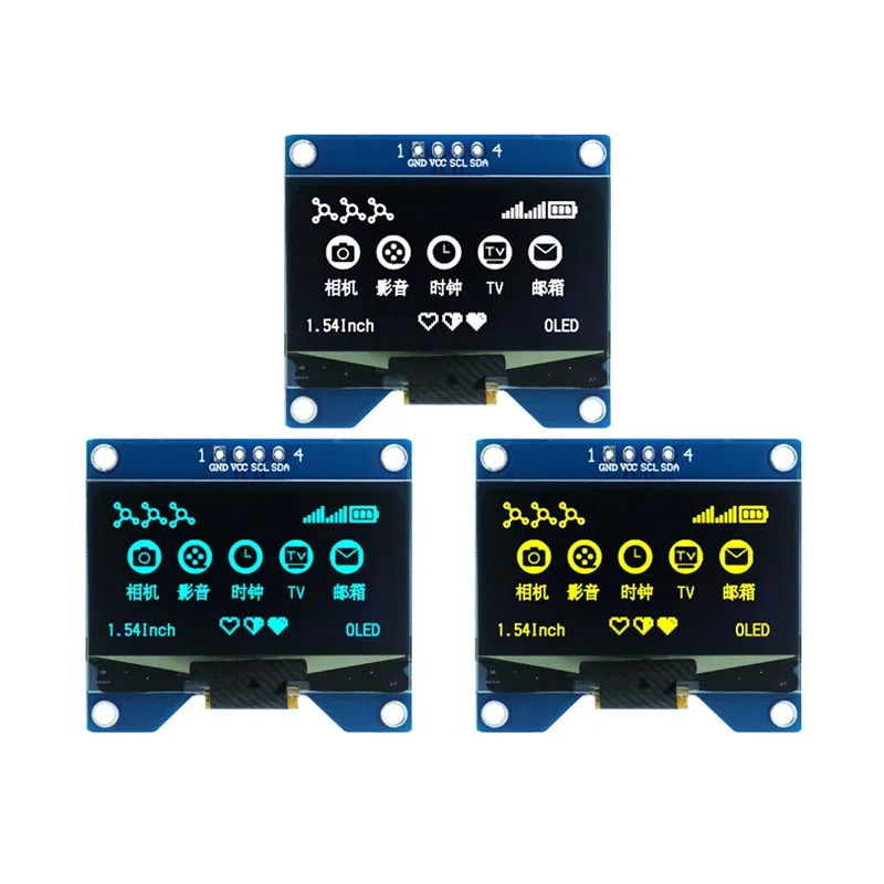 1.54-inch OLED Display Module - 128x64 Resolution, CH1116 Driver (White/Blue/Yellow), I2C Interface, 4-Pin Compact Screen