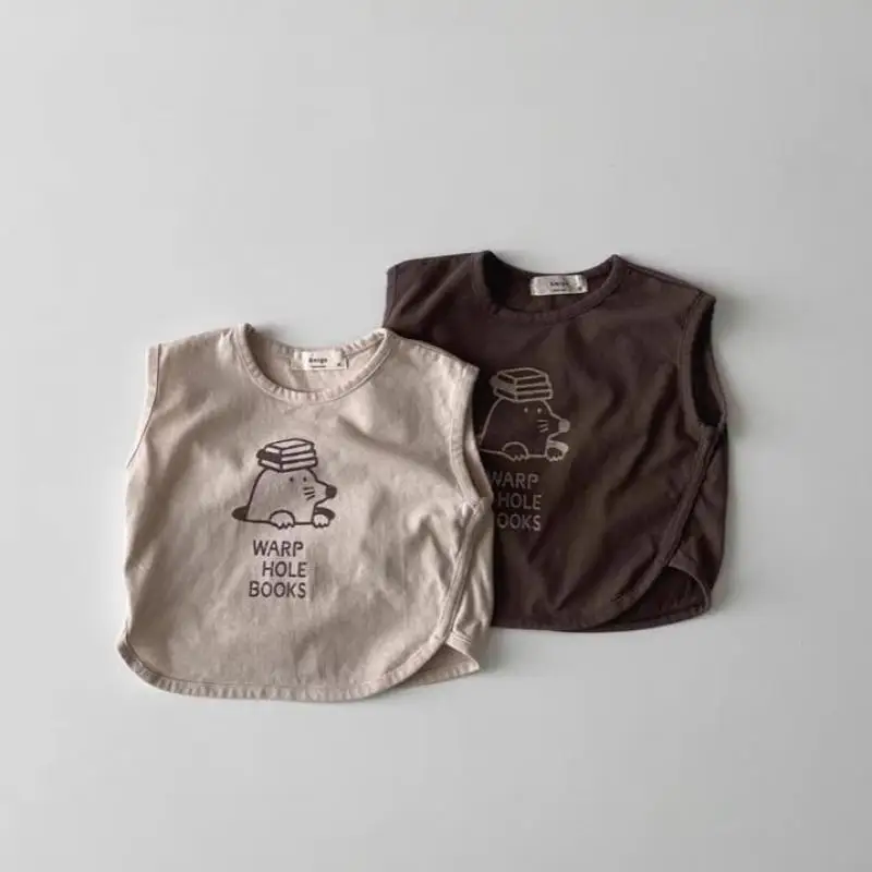 

2025 Summer New Baby Sleeveless T Shirts Cotton Toddler Boys Loose Breathable O-neck Vest Infant Girl Thin Casual Cartoon Tee