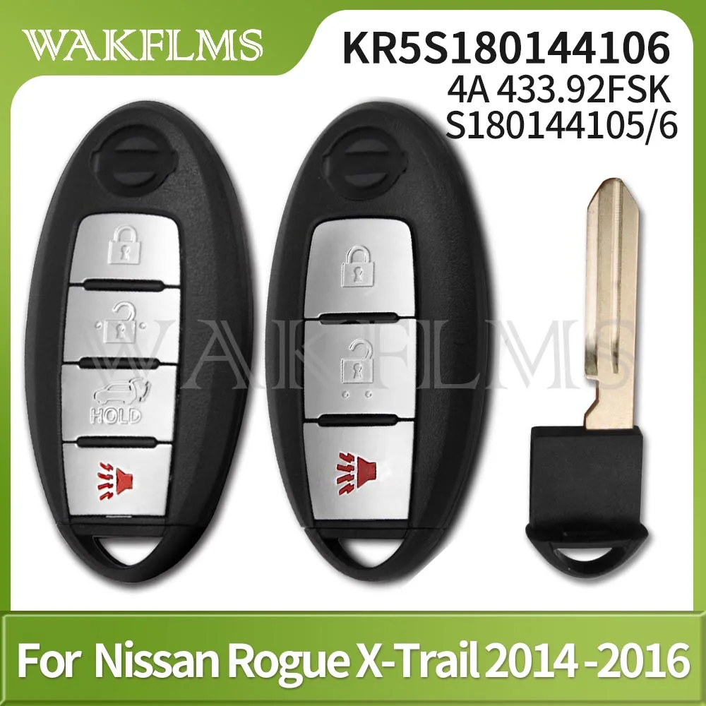 For Nissan Rogue X-Trail 2014 2015 2016 433MHz 4A Chip  Keyless Smart Remote Car Key Fob KR5S180144106 S180144105 S180144106