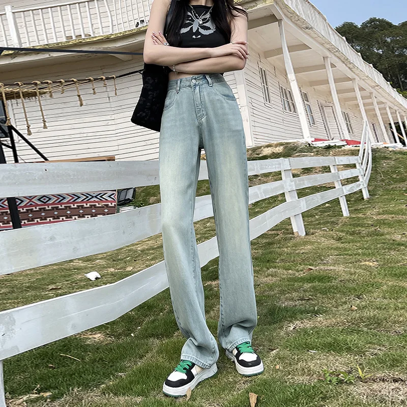 Summer Lyocell Jeans woman High Waist Straight Loose Wide Leg Pants Fashion Y2k Casual Streetwear Female Pants Baggy Trousers