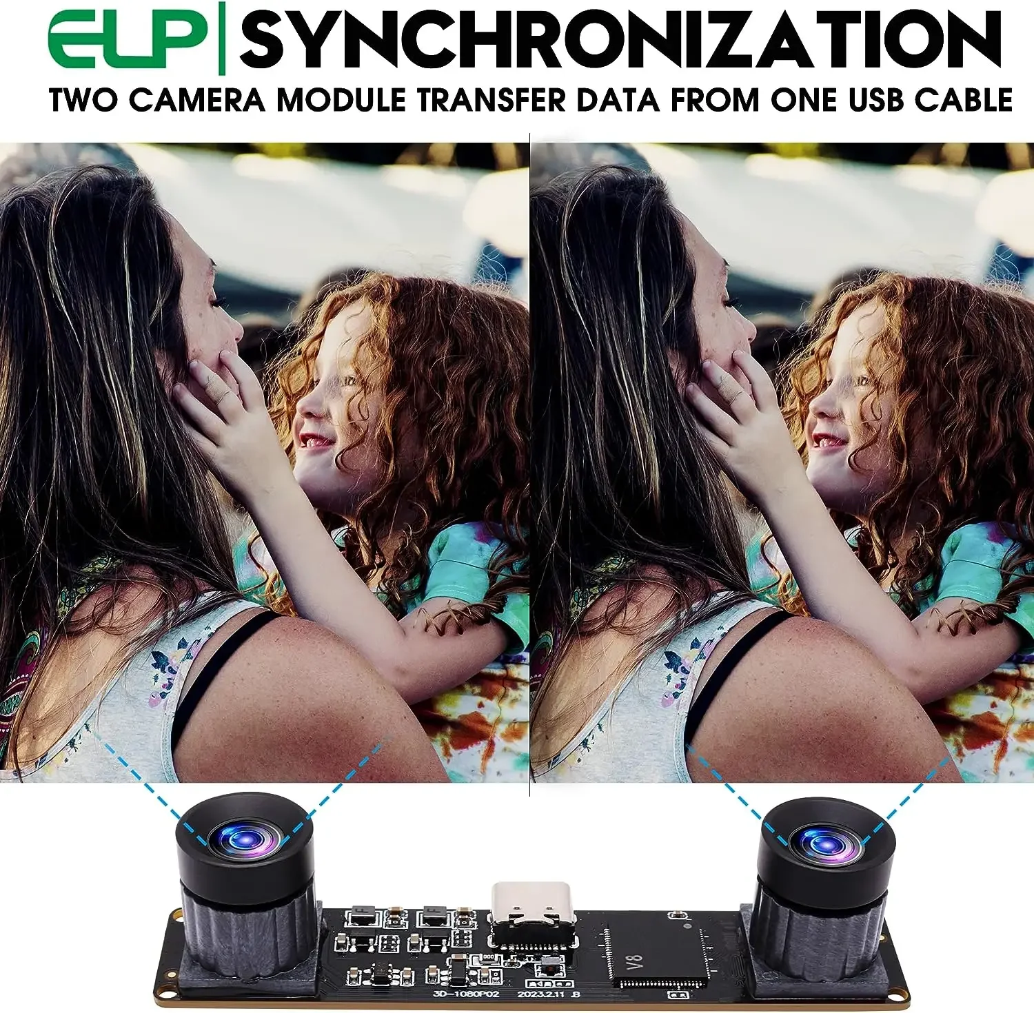 ELP 1080P 60fps Dual Lens Synchronization Stereo USB Camera Module  4MP 3840x1080 Binocular Camera For Biometric Identification