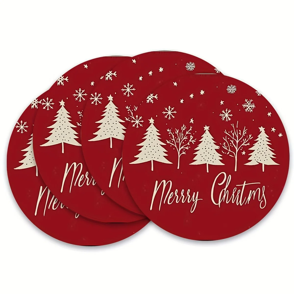 VIKAMA 4-teilige weihnachtliche rote Mahlzeitenmatte mit rotem Hintergrund, Weihnachtsbaum, Schneeflocke, Tisch, Restaurant, Weihnachtsfeier, Dekoration