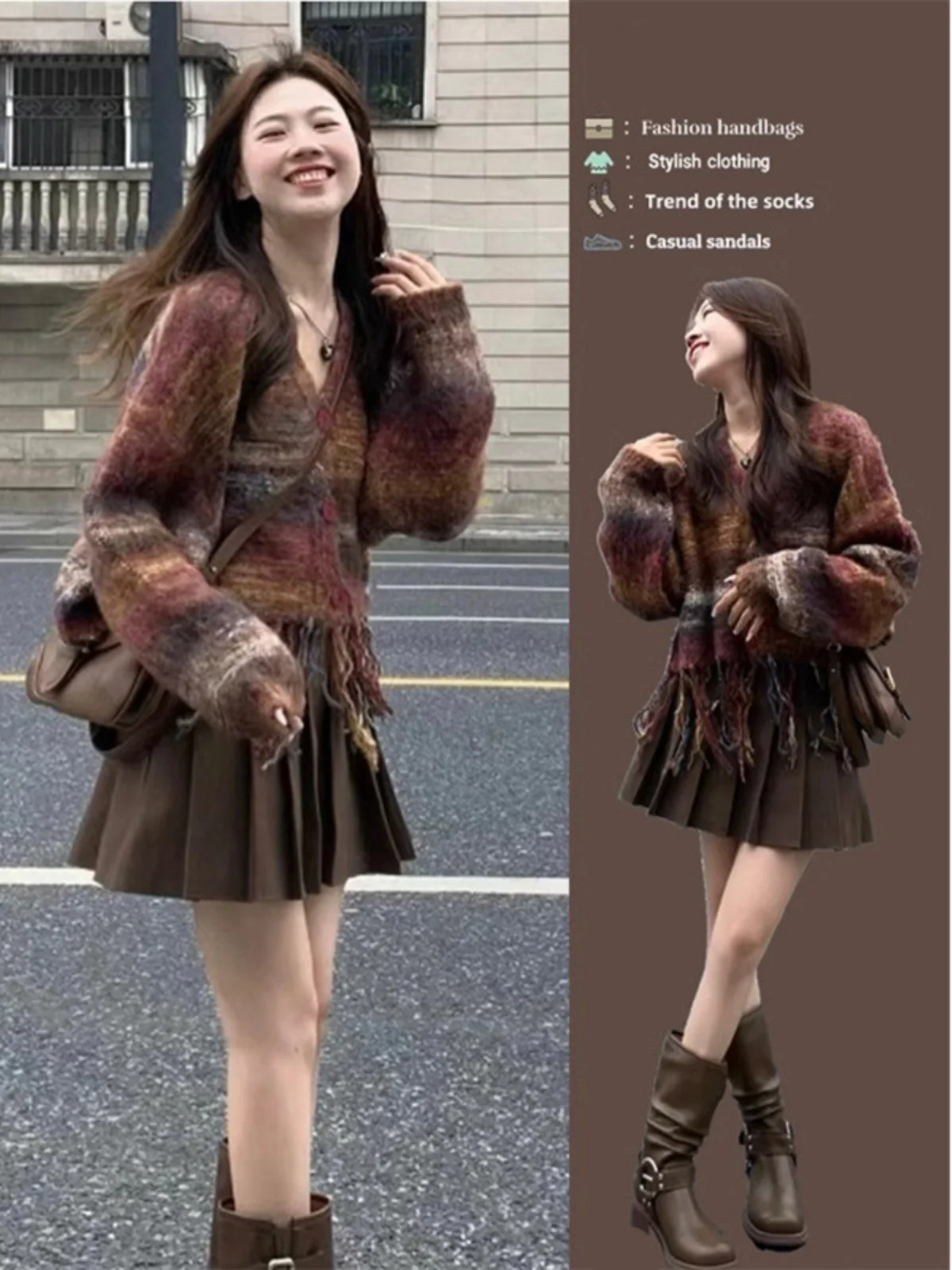 

Short Sweater Skirt Set Women's Fashion Autumn Winter Two-Piece Ensemble High-End Feel Midi Skirt Sweater Combo for Ladies