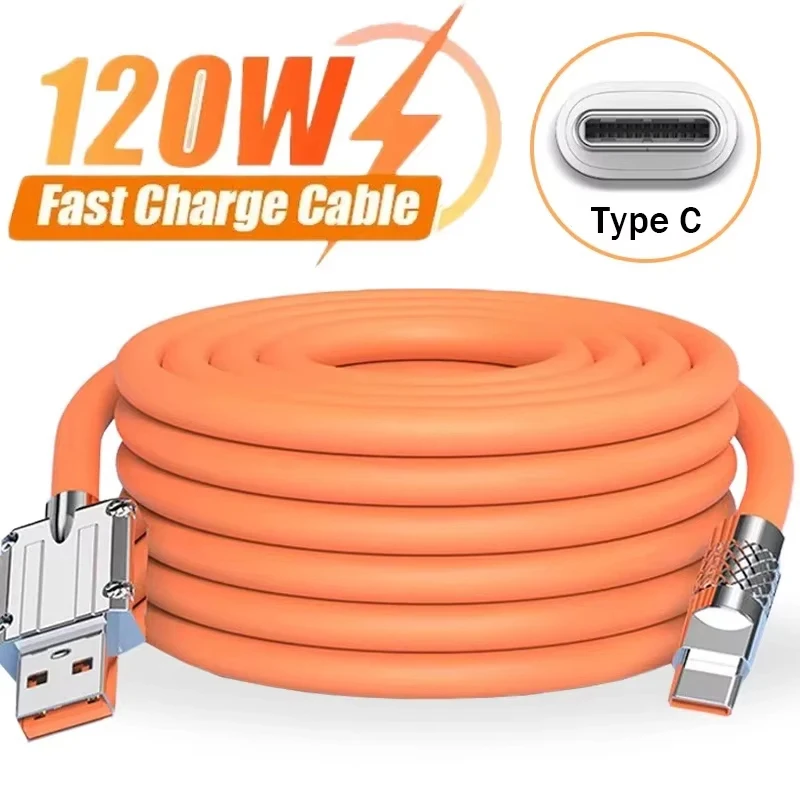 120W 6A Super Fast Android Charger Type C Liquid Silicone Cable USB Type C Quick Charging Cable For iPhone Huawei Xiaomi Tablet