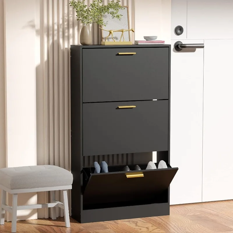 

Shoe Cabinet Storage for Entryway, Slim Freestanding Modern Narrow Shoe Organizer Rack Cabinet for Hallway, Living Room
