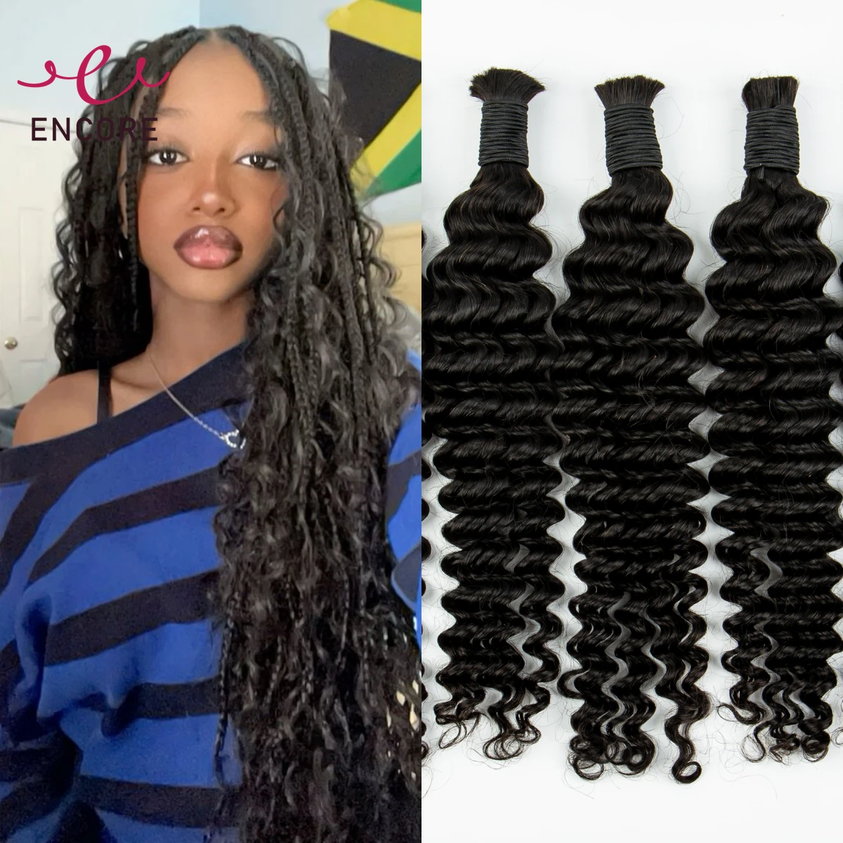 

100% Human Hair Bundles for Boho Braids Extensions 26 28 Inch Natural Brazilian Hair Bulk No Weft Deep Wave Virgin Hair Bundles