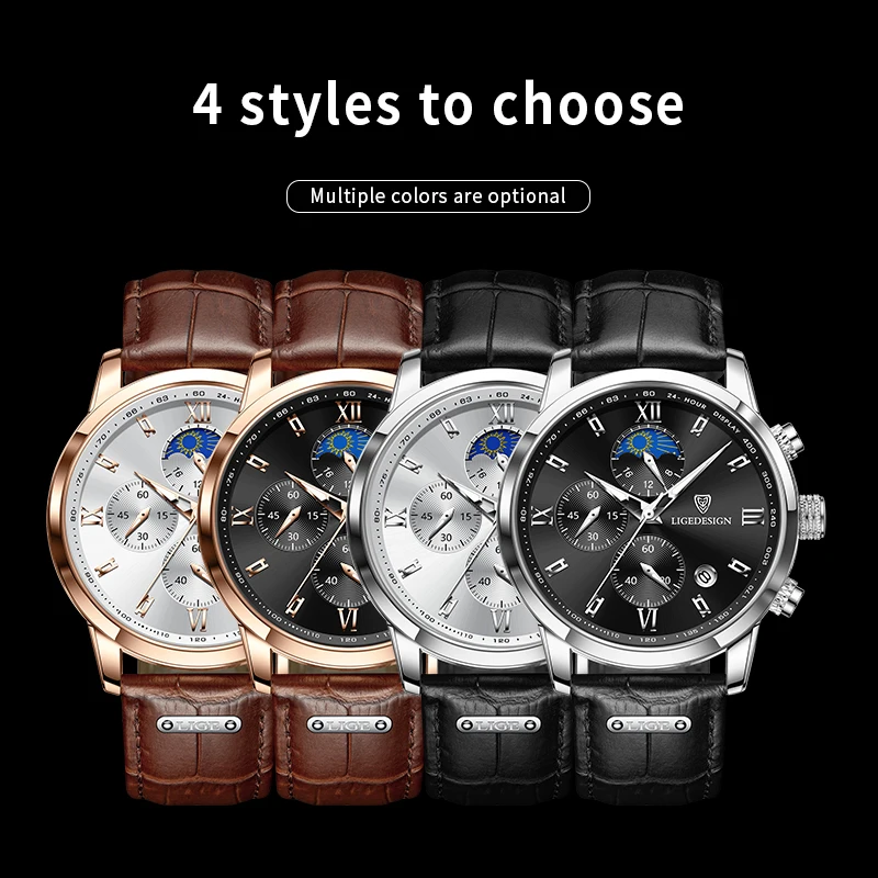 LIGE Men Date Clock Watches Male Chronograph Watch for Men Business Fashion Watch Man Top Brand Luxury Leather Quartz Wristwatch