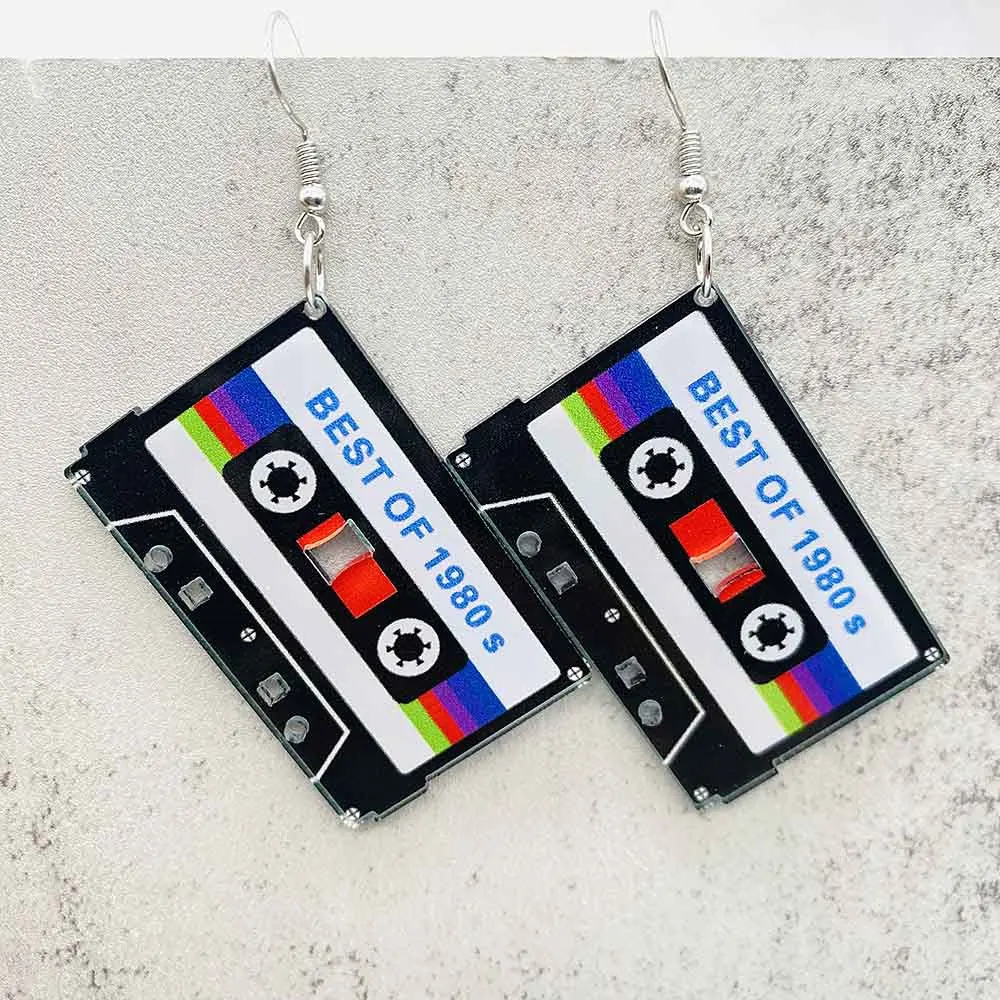 Vintage Cassette Tape Earrings Dangle 80S 90S Nostalgia Gifts for Women Girls Statement Earrings Party Accessories Gift