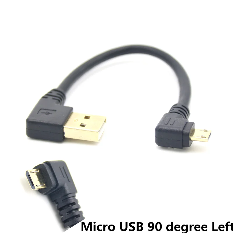 14cm short 0.5m 1m Gold plated Left Right Angle Micro USB to Left Angled USB Tpye A Male 90 Degree Cable Data Charge Cord