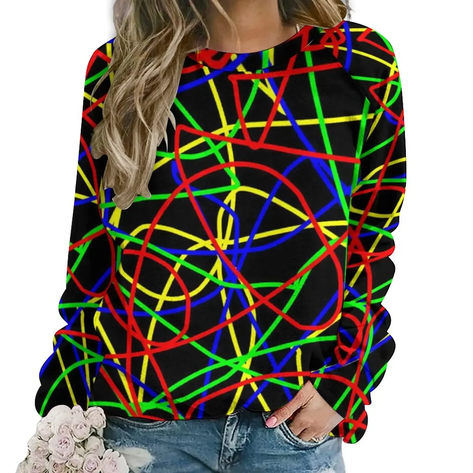 

Vintage 80S Aesthetic Casual Hoodies Crazy Squiggles Graphic Hoodie Long-Sleeve Street Fashion Oversized Sweatshirts