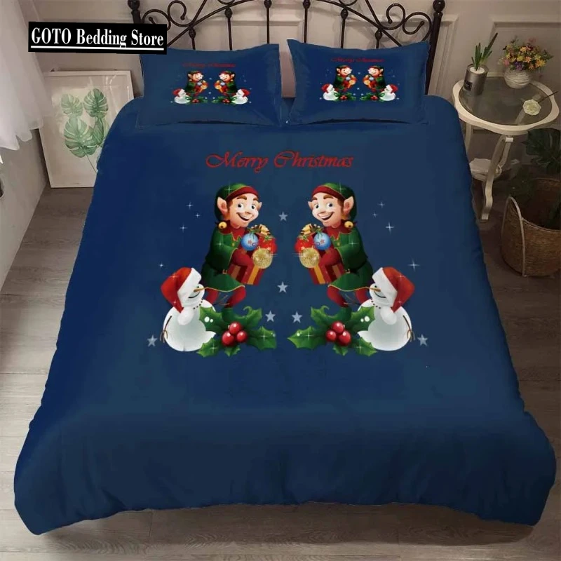 

100% High Quality Bedding Set Queen Size Bed Covers Merry Christmas Duvet Cover Sets Cute Cartoon Bedclothes Happy New Year F96.