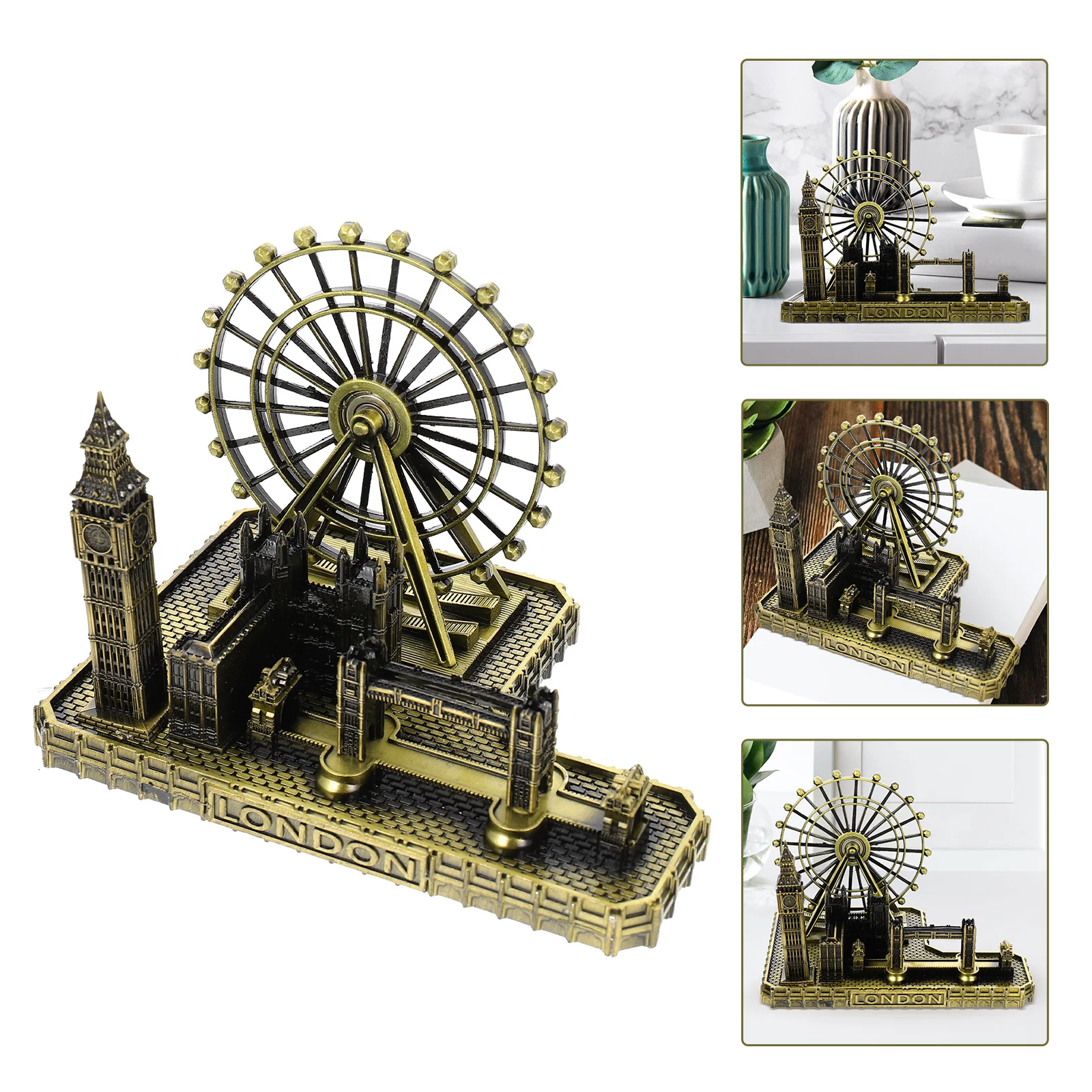 Metal London Ornaments City Architectural Model Digital Clock Big Ben Sculpture Scene Tower Bridge