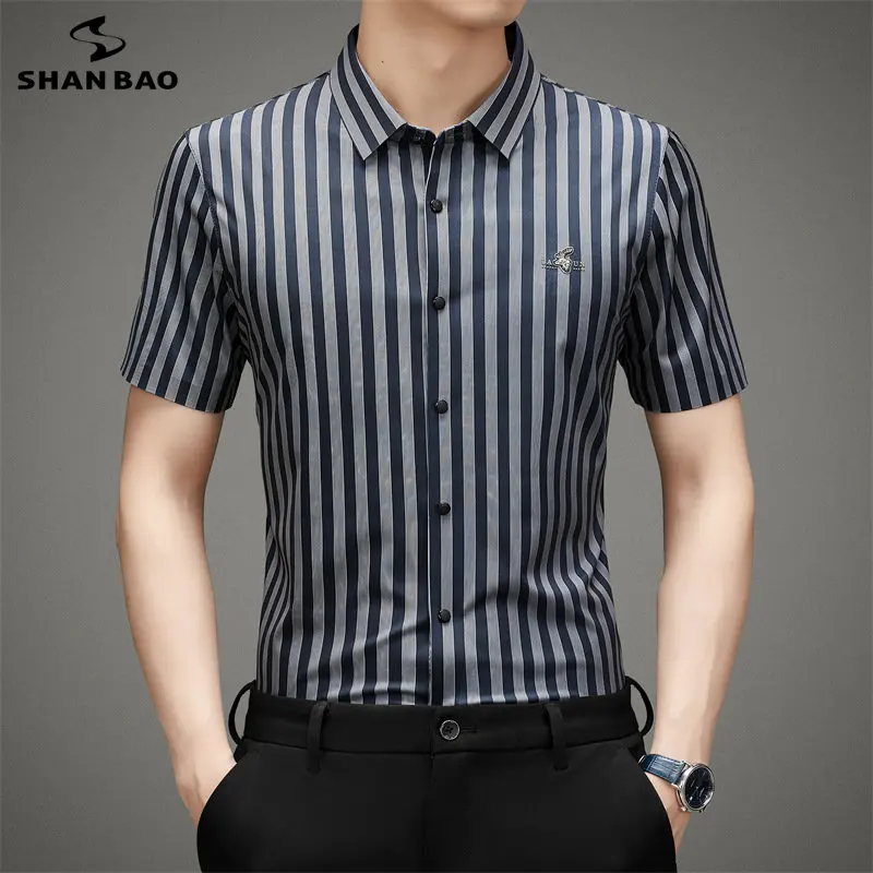 

Brand men's summer mulberry silk men's short sleeved shirt cool and breathable 2023 new business striped high-end floral shirt