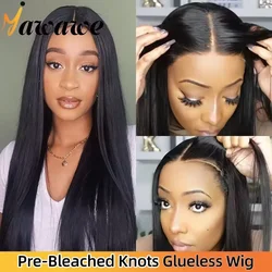 YAWAWE Hair 7x5 Glueless Preplucked Human Hair Wigs Straight Wear Go Pre-bleached Ready to go Lace Front Wig Pre-cut Lace Wigs
