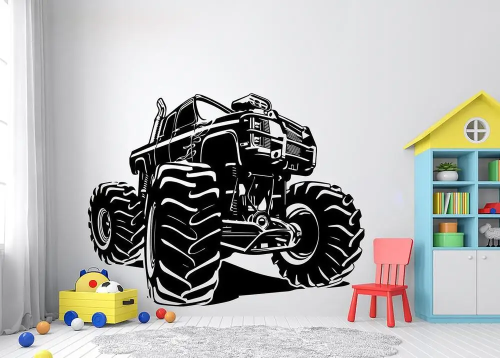Calcomanía de pared de camión monstruo, calcomanía de coche, pegatina de pared de vinilo para vehículo, decoración de habitación de niño, decoración del hogar A618