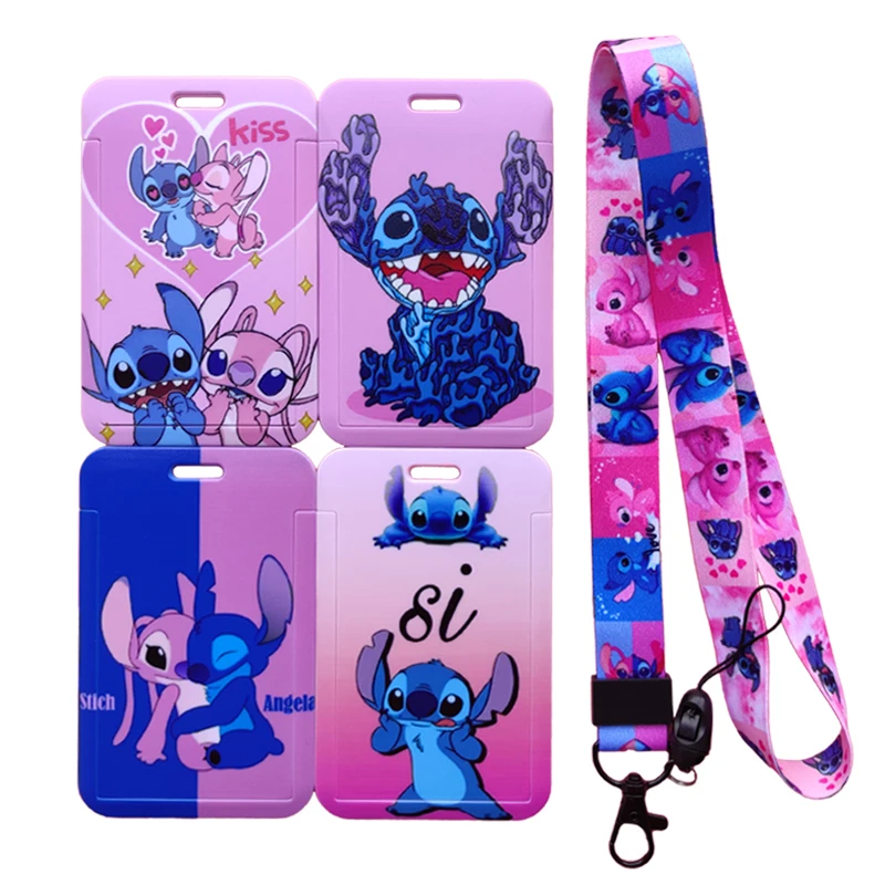 Disney Stitch Kids ABS Slide Design Lanyard ID Badge Card Holder,ID Card Key Wallet for Employee Nurse Doctor