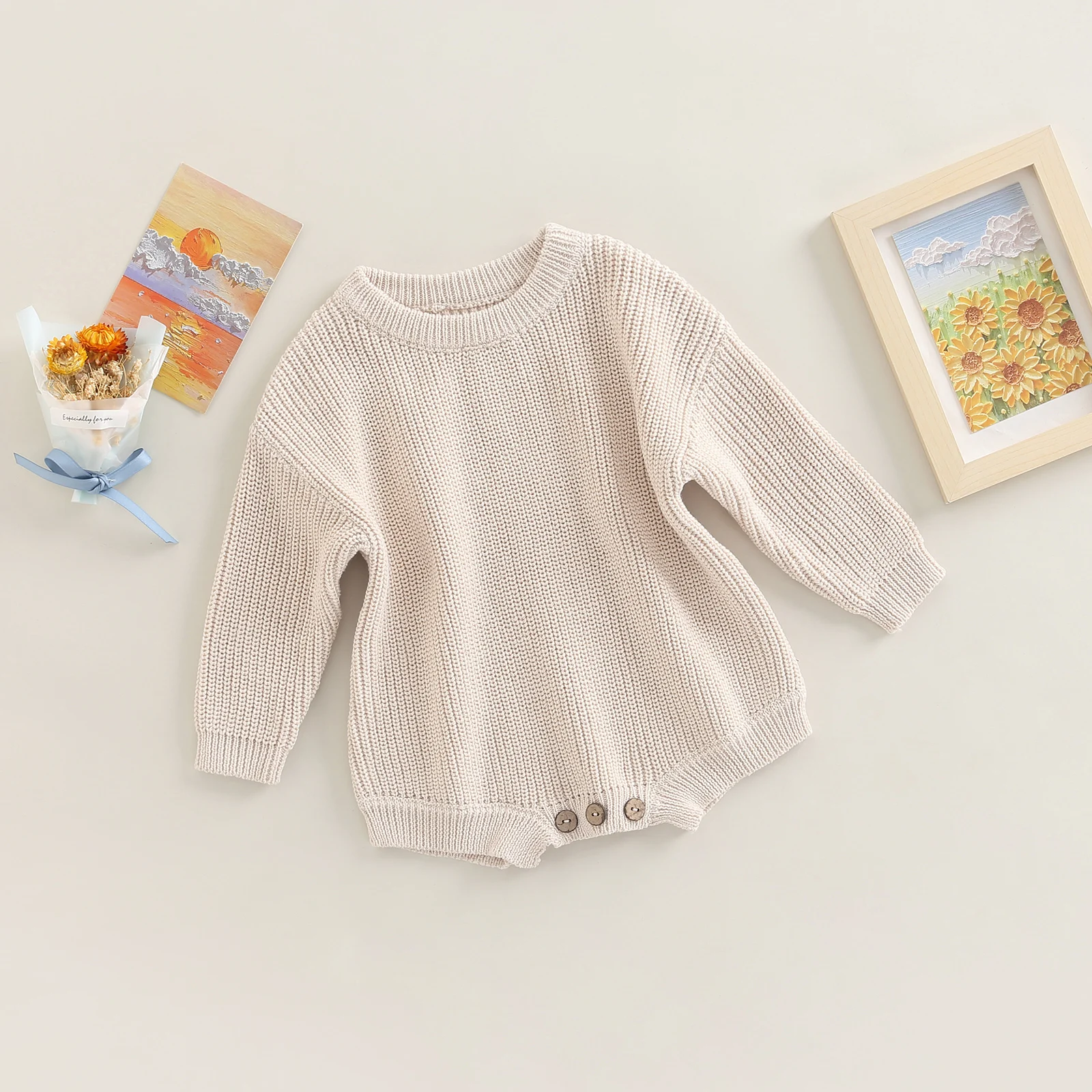 Toddler Baby Sweater Boy Girl Winter Clothes Knit Oversize Romper Warm Crewneck Long Sleeve Top