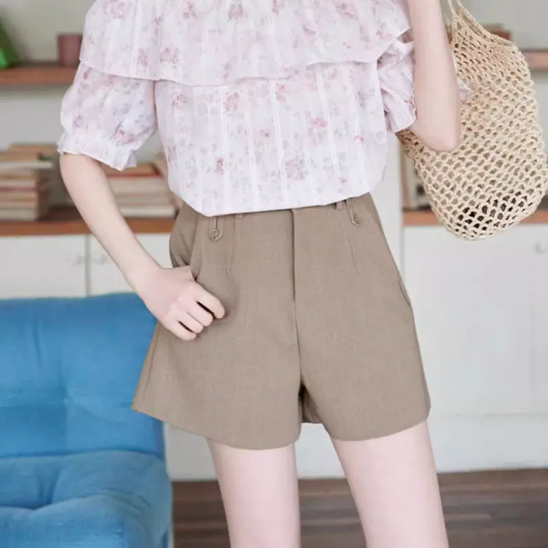 2025 nuevo para Mujer moda bolsillos laterales dardos delanteros Bermudas pantalones cortos Vintage de cintura alta con cremallera pantalones cortos Mujer Wh10