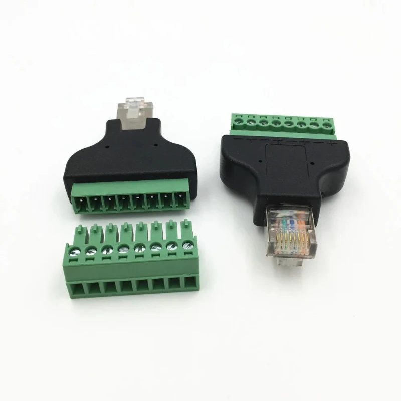 

10 шт. Ethernet 8P8C RJ45 «папа-мама» с защитным штекером к винтовому разъему AV 8-контактный блок адаптер разъема для видеонаблюдения