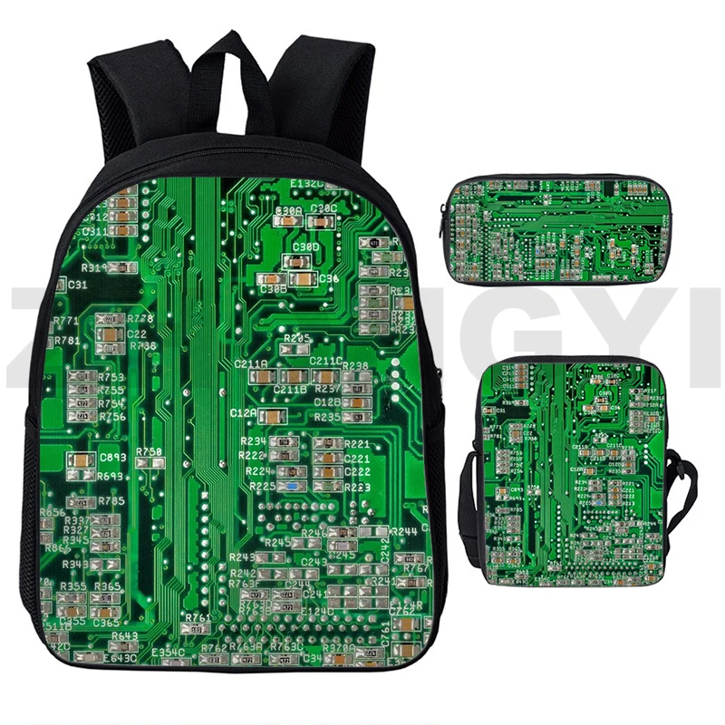 Popular Youthful Circuit Board Electronic Chip 3D Print 3pcs/Set Travel bags Laptop Daypack Backpack Shoulder Bag Pencil Case