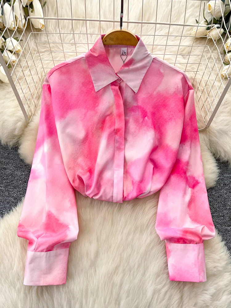 Damenhemd im koreanischen Stil mit Farbverlauf, hautfreundlich, atmungsaktiv, für Frühling und Sommer, langärmelige, lockere Strickjacke, OL-Oberteil für Damen, BL378